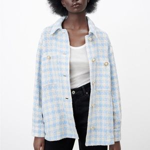 Zara Houndstooth Textured Overshirt M